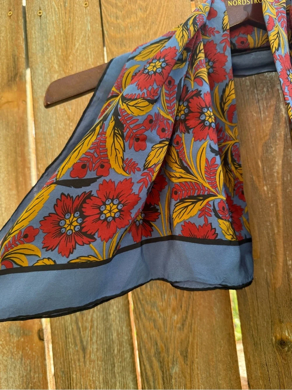 Saldarini Blue Red Floral Silk Scarf Square